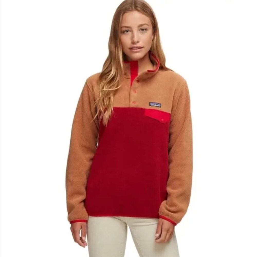 Patagonia Synchilla Molten Lava  - Red Tan Snap-T Fleece Pullover Size XS